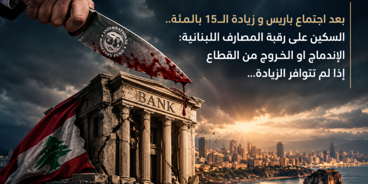 بعد اجتماع باريس و زيادة الـ15 بالمئة..السكين على رقبة المصارف اللبنانية:الإندماج او الخروج من القطاعإذا لم تتوافر الزيادة...