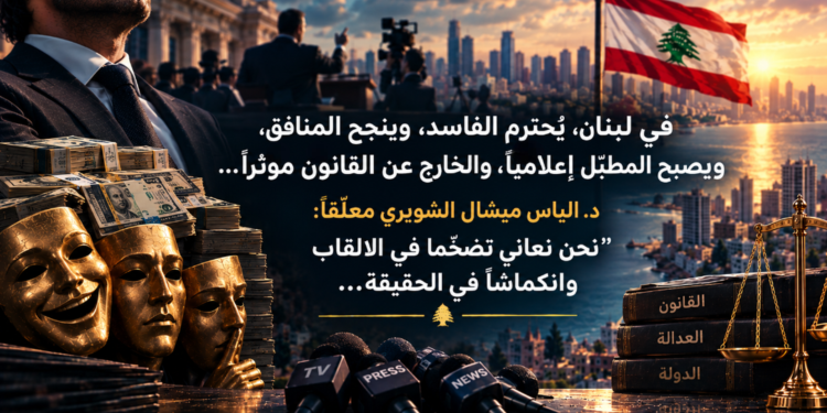 في لبنان، يُحترم الفاسد، وينجح المنافق، ويصبح المطبّل إعلامياً، والخارج عن القانون مؤثراً...د. الياس ميشال الشويري معلّقاً:"نحن نعاني تضخّماً في الالقاب وانكماشاً في الحقيقة..."